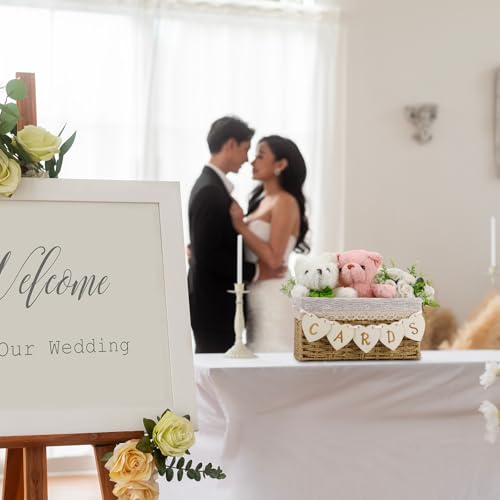 Image of Yaomiao Mini Cards Sign Banner for Card Box Wedding Themed Hanging Banner Decor Party Decoration for Birthday for Basket Table Greeting Photo Props Table Decor, Basket Not Included(Vivid,Wooden)