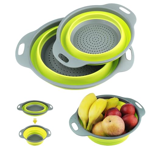 YUUTIAL 2 unidades colador de pasta plegable, colado plegable en silicona, coladr de cocina, cómodo lavado de verduras y frutas, filtro de pasta, almacenamiento en la cocina (Verde)