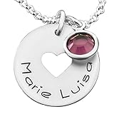 Herz Kette mit Namen Kette Mädchen Einschulung Gravur Schmuck Geburtsstein Namenskette Kinder Geschenk Schulanfang Kinderkette mit Namen Prinzessin Schmuck Herzchen Name Silberkette personalisiert rosa