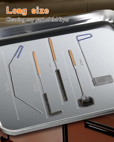 Image of Fryer Cleaning Tool 5 Piece Set, Deep Fryer Basket Brush, Long Handle L-Shaped & Straight Crevice Cleaning Brush, Cleanout Rod Kit and V-Shaped Strainer Scoop for Commercial Kitchen, Fryer