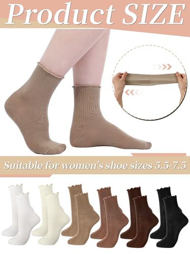 Image of Fourluoo 6 Pairs Ruffle Socks Women Cute Crew Frilly Sock Cuff Casual Ankle Breathable Cotton Socks for Girls Women