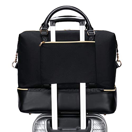 CAMTOP Women Ladies Travel Weekender Bag Overnight Duffel Carry-on Tote Bag with Luggage Sleeve fit 15.6 Inch Laptop Computer (Black with Shoe Compartment)