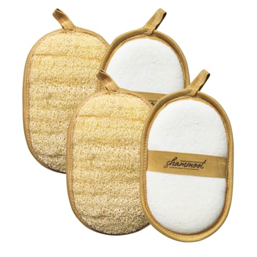 Shammoot Natural Loofah Exfoliating Body Scrubber – Jordanian Natural Loofah Sponge Exfoliates Face & Body for Healthier Skin – 2-Sided Lufas for Men & Women – Body Wash Scrubber (Pack of 2)