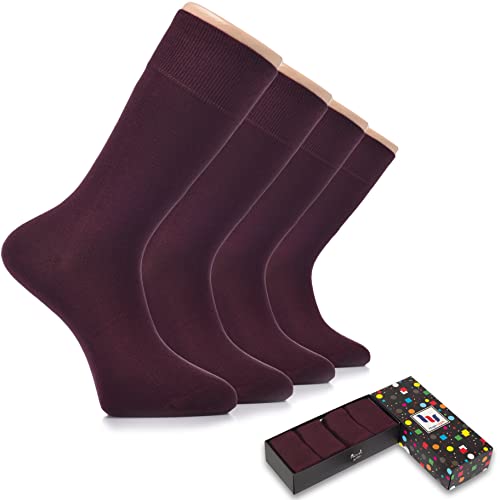 Hugh Ugoli Men's Rayon Derived from Bamboo Dress Socks for Business & Trouser, Thin & Seamless Crew Socks, 4 Pairs Size 8-12