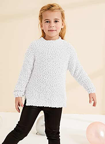 Gamisote Girl's Fuzzy Warm Sweater Crew Neck Chunky Side Slit Jumper Pullover Outwear (White, 10_Years) #TOP1