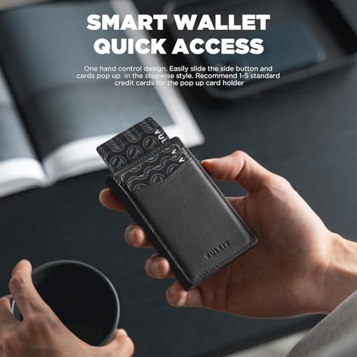 Image of VULKIT Men's Slim Wallets Pop Up Card Holder RFID Blocking Metal Wallet Minimalist Design Holds Up to 11 Cards