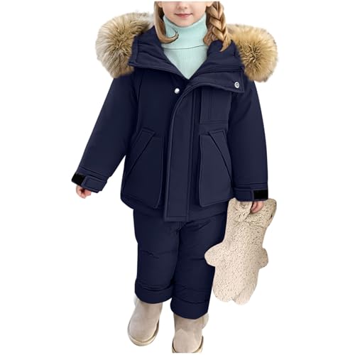 Trajes de nieve de invierno para niños y niñas, conjunto de 2 piezas para niños, chaqueta acolchada con capucha y babero, pantalones de nieve, trajes temáticos, ropa cálida para snowboard al aire
