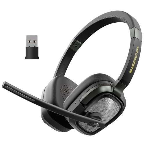 Monster VoiceLink 200 Wireless Headset with Mic for Work, Bluetooth V5.4 Headphones with AI Noise Cancelling Mic & USB Dongle, 60H Playtime & Mic Mute for Computer/Laptop/PC/iPhone/Android - image 1