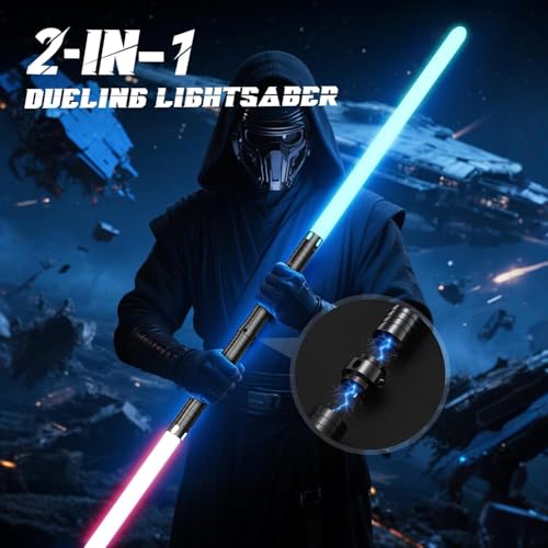 Laserschwert Kinder, USB-C Lade Lichtschwert Kinder, RGB 15 Farben 2 in 1 Lichtschwert, Duell Lightsaber mit 4 Modi, Metallgriff Lichtschwerter, Laser Schwert Kinder und Erwachsene Licht schwerter 2PC