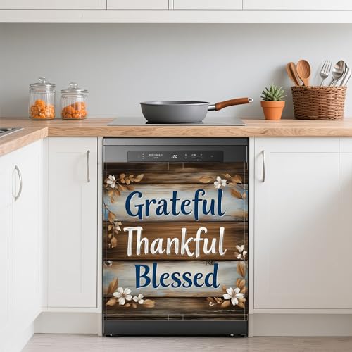 Image of Vintage Wood Board Dishwasher Magnets Decorative Cover,Farmhouse Waterproof Magnetic Dishwasher Cover Panel,Refrigerator Magnet Cover for Kitchen Home Decor 23x26 Inch