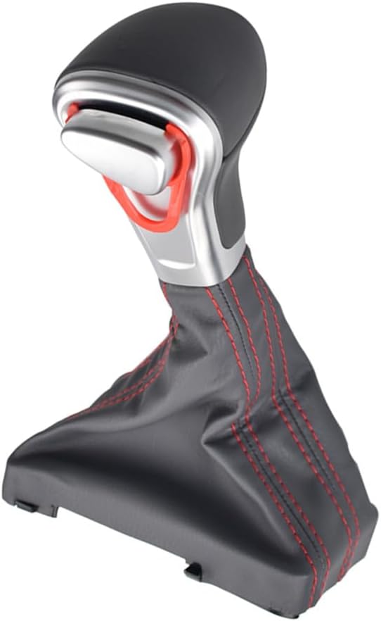 Malcayang Automatic Shift Lever Gear Shift Knob Gaiter Boot Leather Cover Gear Shift Knob Shifter with Dark Grey Leather Gaiter Accessories Replacement Set for A3 8P A4 B8 A5 A6 Q5 Q7 (red Stitching)