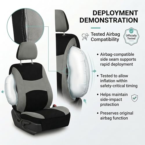 Image of FH Group Car Seat Covers Full Set Cloth - Universal Fit, Automotive Seat Covers,Low Back Front Seat Covers,Airbag Compatible, Split Bench Rear Seat,Car Seat Cover for SUV,Sedan,Van Gray Black