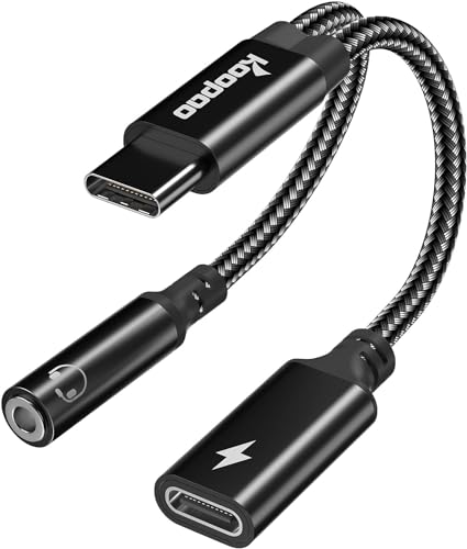 KOOPAO USB C to 3.5mm Headphone Charger Adapter, 2 in 1 Type C 3.0 Aux Audio Jack DAC Quick 60W PD Fast Charging Cable Compatible with iPhone16/15 Pro max Galaxy S23 S23+ S23 Ultra?Black