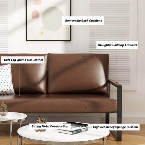 AWQM Faux Leather Sofa,Mid-Century Loveseat Sofa,2 Seat Couch,Classic Sofa Upholstered with Removable Back/Seat Cushion,Armchair/Lounge Chair for Living Room,Office and So on,Chocolate - Thumbnail 5