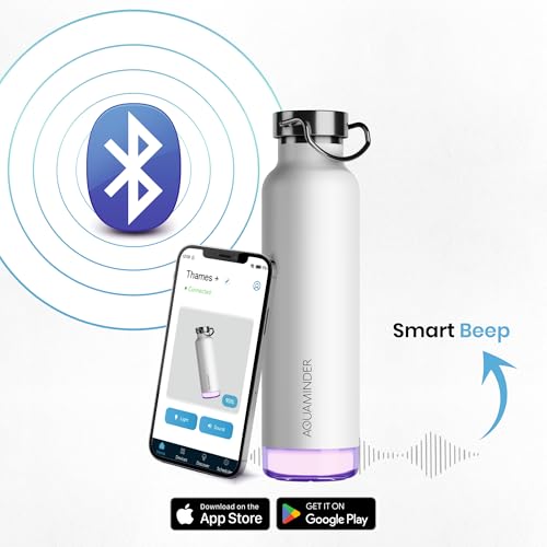 Image of Aquaminder Smart Water Bottle | RGB LED Glow & Timer Hydration Reminder with BT Mobile Phone Connection, Thames with App 600 ML|BIS Certified Made in India Smart Water Bottle (OffWhite)