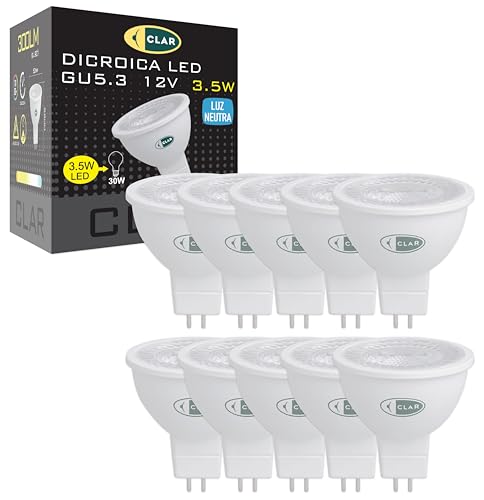 CLAR - Bombilla LED GU5.3, GU5.3 LED, MR16 LED, 3,5W Blanco Neutro 4000ºK (Pack 10)