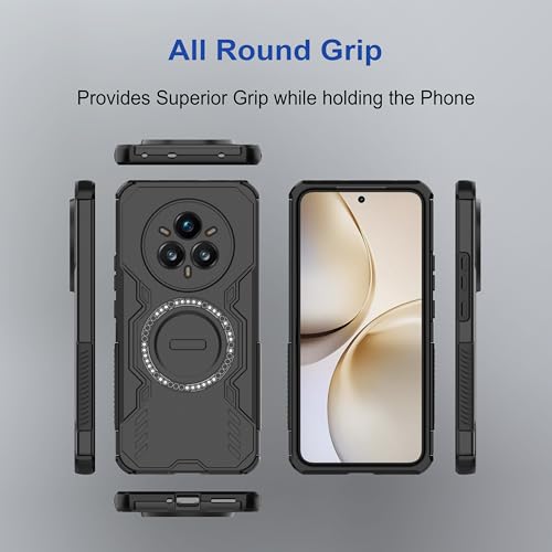Image of amazon basics Back Case Cover for Realme 14 Pro Plus 5G | MagSafe Case with Built-in Metal Ring | Supports MagSafe Charger, Wallet & Car Mount | Shockproof Hybrid PC + TPU | Black