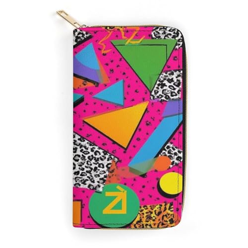 Fashion Decor Wallet, Long PU Zipper Wallet, Travel Purse Fashion Design, Huge Storage Capacity PurseGeometric Checkered Zebra Tiger Leopard Print Hot Pink Vintage Retro 80s 90s