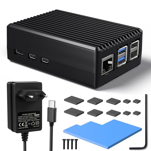 {Raspberry Pi 4 8Gb Caja Raspberry Miuzei Carcasa para Raspberry Pi 5 con Fuente Alimentacion 5,1 V 5A 27W Cargador para Raspberry Pi 5 4GB y 8GB,Caja Funda...