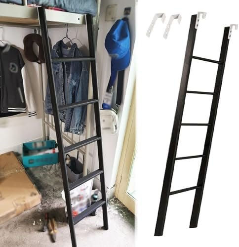 Black Metal Bunk Bed Ladder for Kids & Adults Space-Saving RV Ladder with Wide Steps Replaceable Hook Design 185cm (73") Perfect for Dorms & Small Spaces