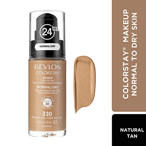 Image of Revlon Liquid Foundation, ColorStay Face Makeup for Normal & Dry Skin, SPF 20, Longwear Medium-Full Coverage with Natural Finish, Oil Free, Natural Tan, 1 Ounce