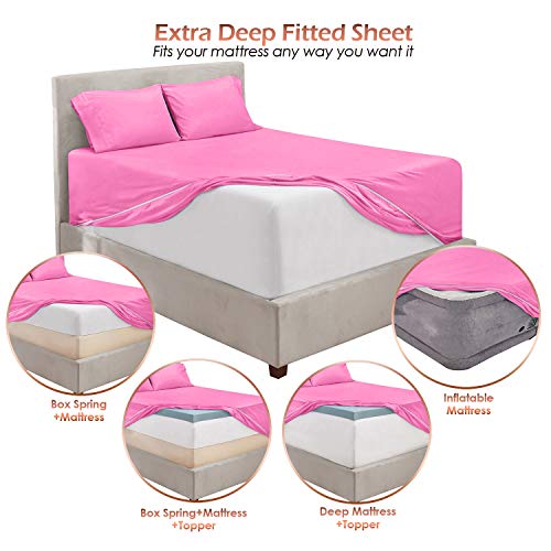 Image of Hearth & Harbor Extra Deep Pocket Sheets - 4 Piece Hotel Luxury Sheet Set Fits Up to 24 inch Mattress - Ultra Soft Luxury Bed Sheet Set - Soft & Breathable - Twin, Light Pink