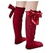 POLG Toddler Baby Girls Solid Knee-High Socks Kids Girl Mid-Calf Length Princess Sock Fashion Warmer Bow Stockings (Wine, 3-5 Years)