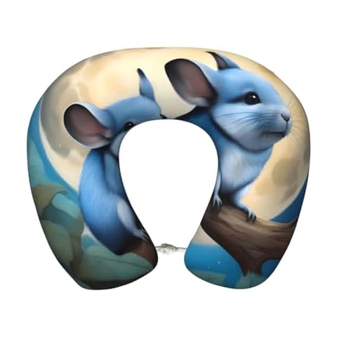 Kingnoyi Chinchillas and Moon Travel Pillow - U-Shaped Memory Foam Neck Rest Ideal for Travel, Car, and Office Cover