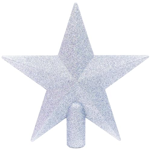 SETRUE Christmas Glitter Star Tree Topper, 8 Inch Xmas Star Tree Topper Decoration for Holiday Ornament (Silver)