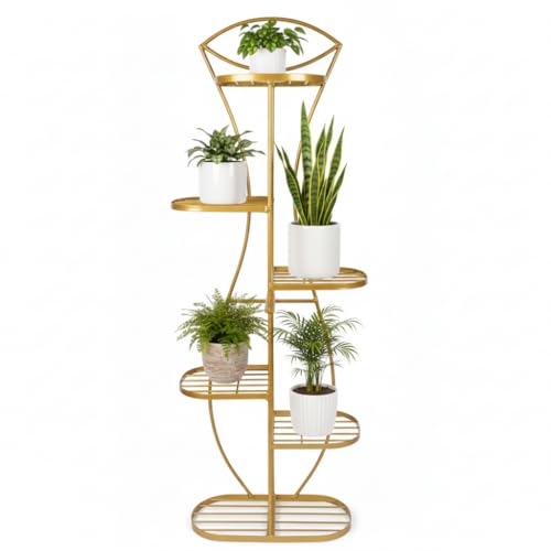 Image of MetalTouch Multi-Tiered Metal Flower Pot Stand - Indoor 6 Layer Tier Iron Plant Pot Display Plant Pot Holder Tall Plant Flower Shelf for Living Room Balcony Living room & Court Garden (Surai Gold)