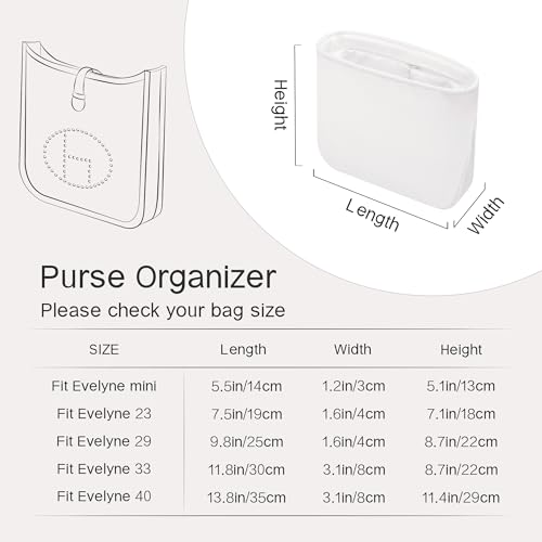 Image of Fits for Evelyne Bag Insert Organizer For Hermes(23,Blanc) | Premium Silk Material,Smooth Touch,Lightweight,zipper,protect from scratches & stains,multiple pockets,keychain,waterproof