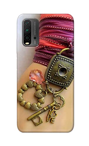Image of Girl Hand with Keychain Hard Back Case Cover for Redmi 9 Power Back Cover -(J5) VNS2228