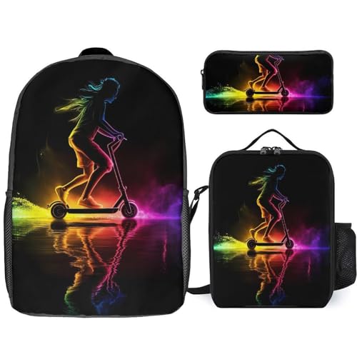 Scooter Sport Rainbow Silhouette Large Travel Backpacks Carry on Backpack Weekender Bag with 2 Storage Pockets for Men And Women