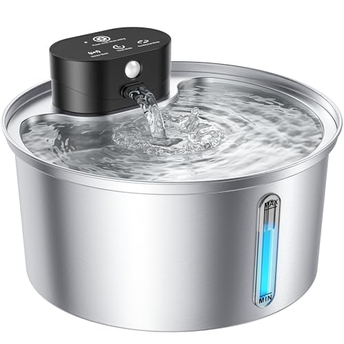 3.2L Cat Water Fountain, Wireless Stainless Steel Cat Water Fountain for Drinking, Automatic Sensor Pet Water Dispenser, Battery Operated Fountain