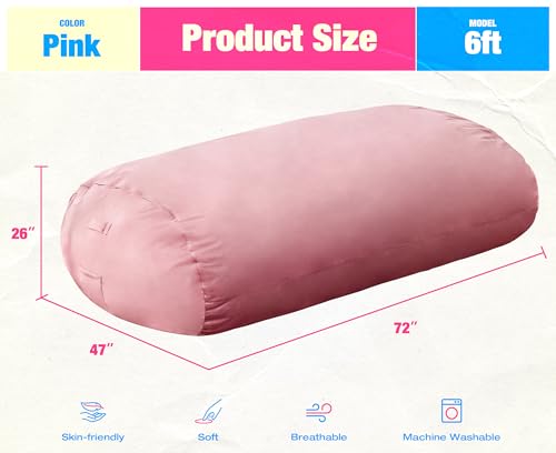 Image of Hobestluk 6FT Bean Bag Chair Large Beanbag Lounger with Removable Cover Adult Bean Bag Chair with Portable Handle Desgin for Living Room Bedroom (Pink, 6FT)