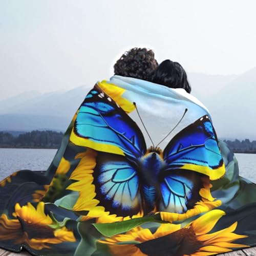 Couverture en flanelle tournesol papillon bleu 127x101 cm