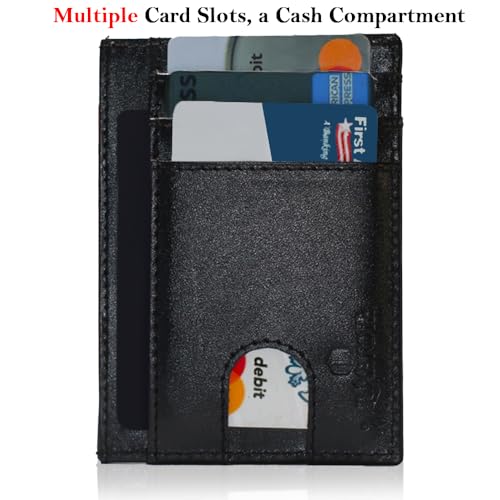 Slim Wallet Front Pocket Minimalist Leather RFID Blocking Medium Size (black)3