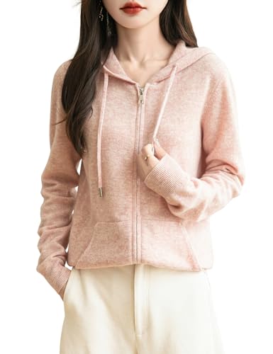 Women's 100% Merino Wool Zip Up Hoodies 2025 Fall Winter Warm Long Sleeve Knit Sweatshirt Cardigan with Pocket
