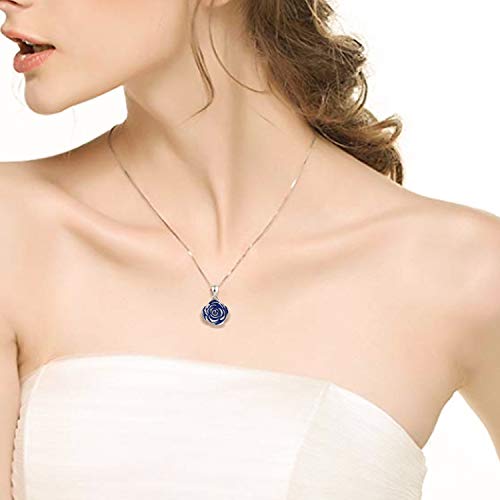 BEILIN 925 Sterling Silver Rose Flower Necklace Rose Pendant Necklaces Jewelry for Women2