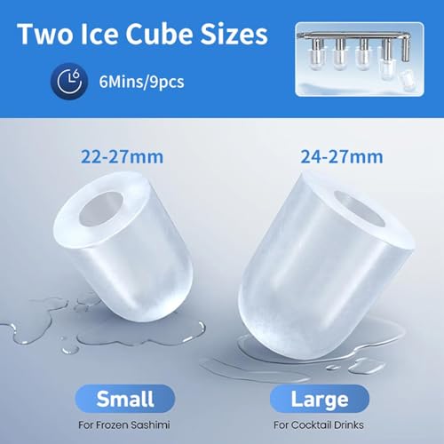 Máquina fabricadora de hielo de sobremesa para hogar, 10 kg/24 h, hielo listo en 6 minutos, 2 tamaños de hielo, portátil y compacta con cubos transparentes para cocina, fiestas o bar miniatura 5