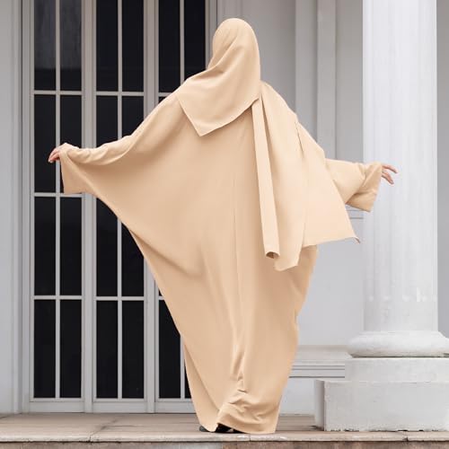 IDOPIP Abayas for Women Muslim Dress with Hijab, One-Piece Long Sleeve Islamic Prayer Dress with Khimar Jilbab Kaftan Clothes2