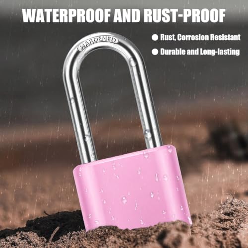 Image of Diyife Outdoor Weatherproof Combination Padlock, 2.44in Long Shackle Combination Padlock, [Design of Hidden Password] High Security for Sheds Fence, Locker, Home, School, Garage, Garden, Pink