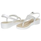 Sara Z Womens Rhinestone Wedge Sandals Thong Platform Beaded Slingback T Strap Summer Shoes Size 9/10 White