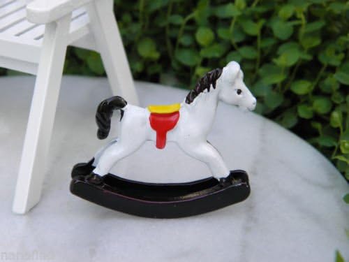 Unrand Miniature Dollhouse FAIRY GARDEN Accessories White Metal Toy Rocking Horse