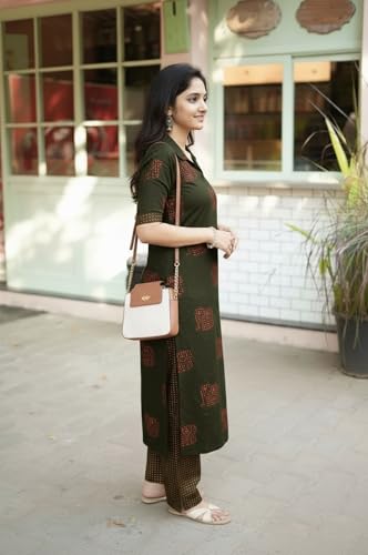 Image of ANNI Designer Women's Rayon Viscose Printed Kurta Pant Set | Collar Neck Straight Ethnic Suit for Casual, Daily, and Office Wear