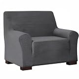 EBETA E Elastyczny pokrowiec na sofę, rozciągliwy, na sofę, kanapę, fotel 1-osobowy (ciemnoszary, 85-115 cm)