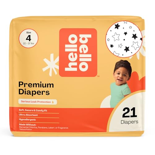 Image of Hello Bello Diapers, Size 4 (22-37 lbs) Superstars, 21 Count of Premium Disposable Baby Diapers, Hypoallergenic with Soft, Cloth-Like Feel