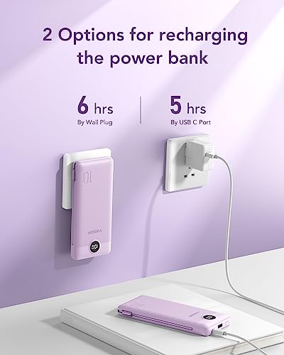 VEGER-Portable-Charger-for-iPhone-Built-in-Cables-and-Wall-Plug-10000mah-Slim-Fast-Charging-USB-C-Power-Bank-Travel-Essential-Battery-Pack-Compatible-with-iPhone-iPad-Samsung-More-DevicesPurple
