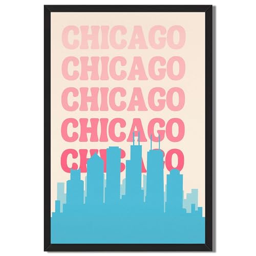 Framed Chicago Skyline Poster Canvas Print Modern Minimalist Aesthetic Wall