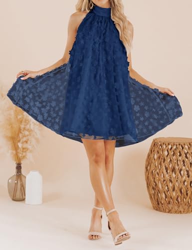 Image of VIMPUNEC 2024 Womens Summer Wedding Guest Formal Dresses Cocktail Halter Swing Dress Cute A Line Mini Homecoming Dress Navy Blue S, Large